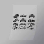 DCCD0110 Vintage Cars Collage Black Direct To Film Transfer Mock Up
