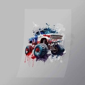 DCMT0042 Watercolour Monster Truck 2 Direct To Film Transfer Mock Up